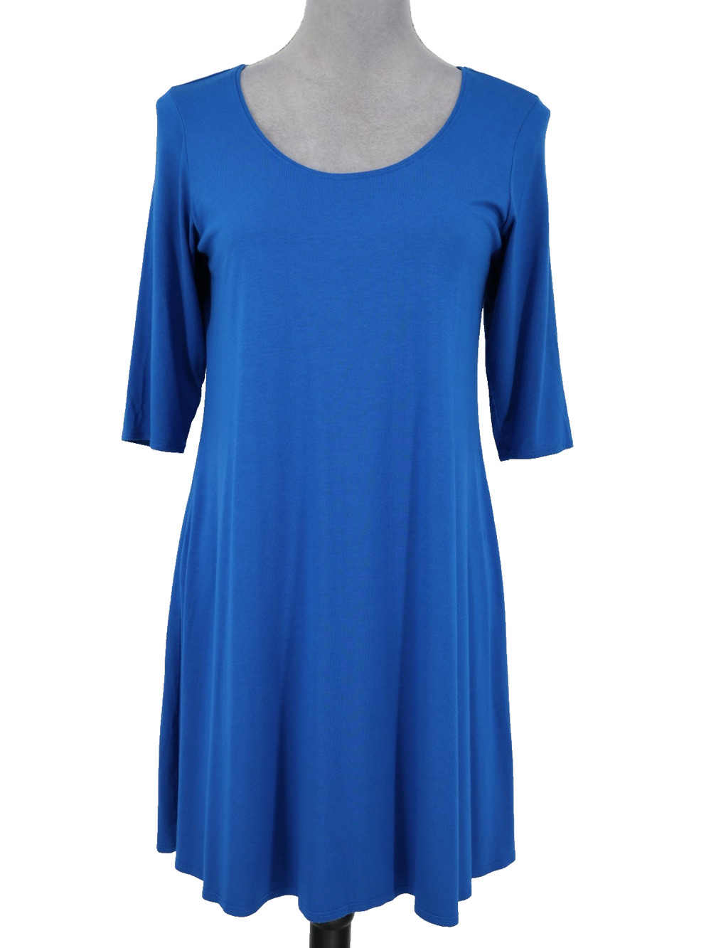 Eileen Fisher Dress Womens Small Blue Stretch Knit Short Scoop Neck Casual